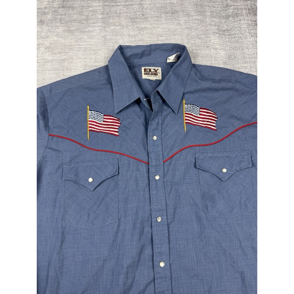 Ely Cattleman Shirt Mens XL Blue Pearl Snap Gaucho Embroidered Western Usa Rodeo